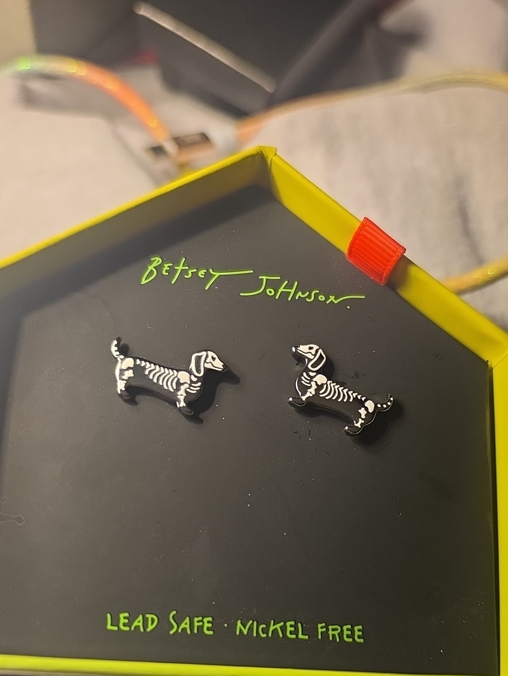 Betsey Johnson NWT Skeleton Dog Stud Earrings NIB